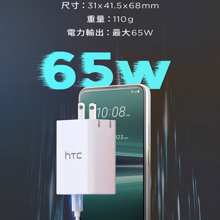 HTC 原廠 65W 三孔快充旅充頭 CH02 旅充 快充 閃充 快充頭 充電器 充電頭 USB A / Type-C-細節圖2