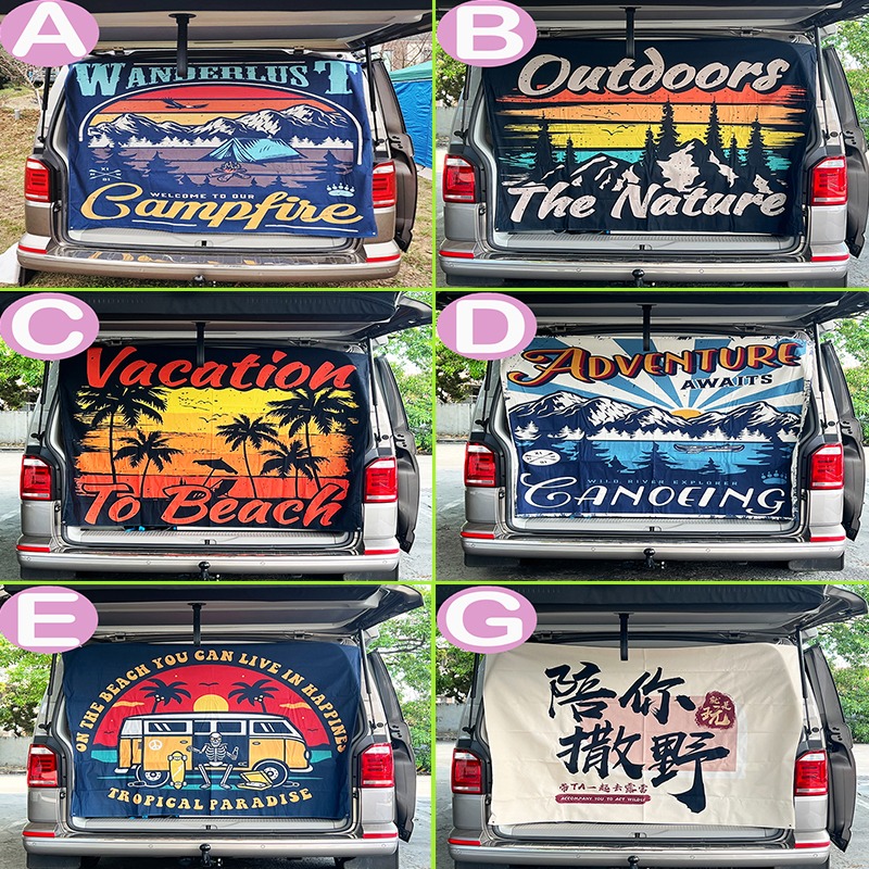 通用款 車側滑門/尾門美學掛布 California Beach Coast Ocean/Multivan 車泊裝飾布-細節圖10