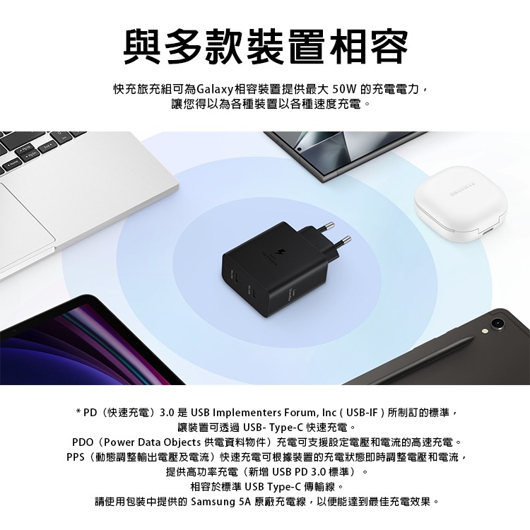 三星SAMSUNG 原廠 50W 雙孔快充旅充組 EP-T5020 Type C 旅充頭+傳輸線 閃充組 充電器 充電組-細節圖4