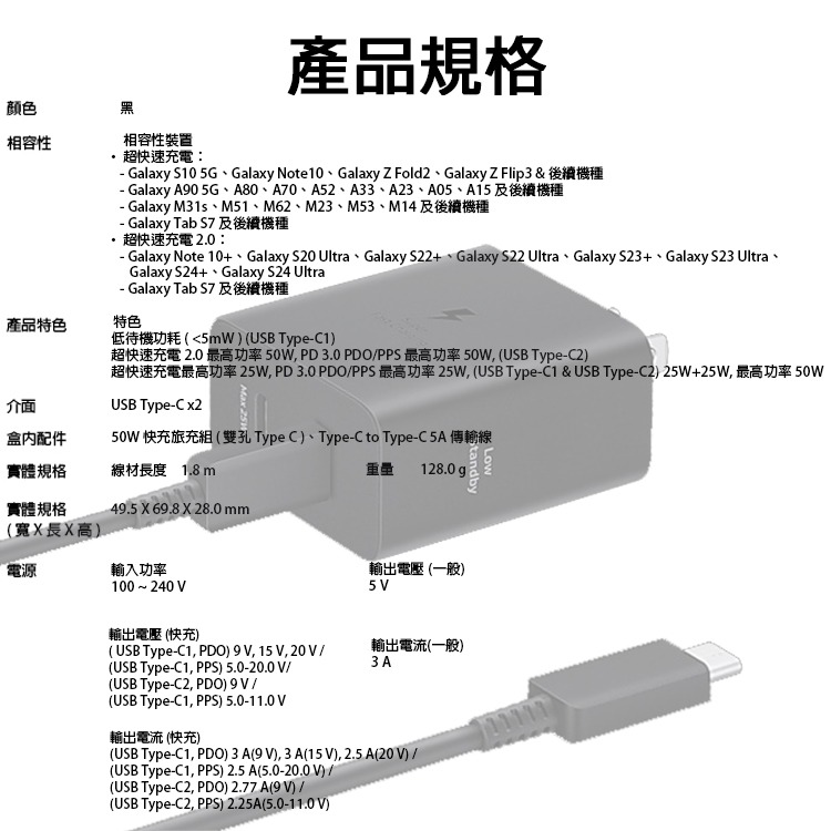 三星SAMSUNG 原廠 50W 雙孔快充旅充組 EP-T5020 Type C 旅充頭+傳輸線 閃充組 充電器 充電組-細節圖6