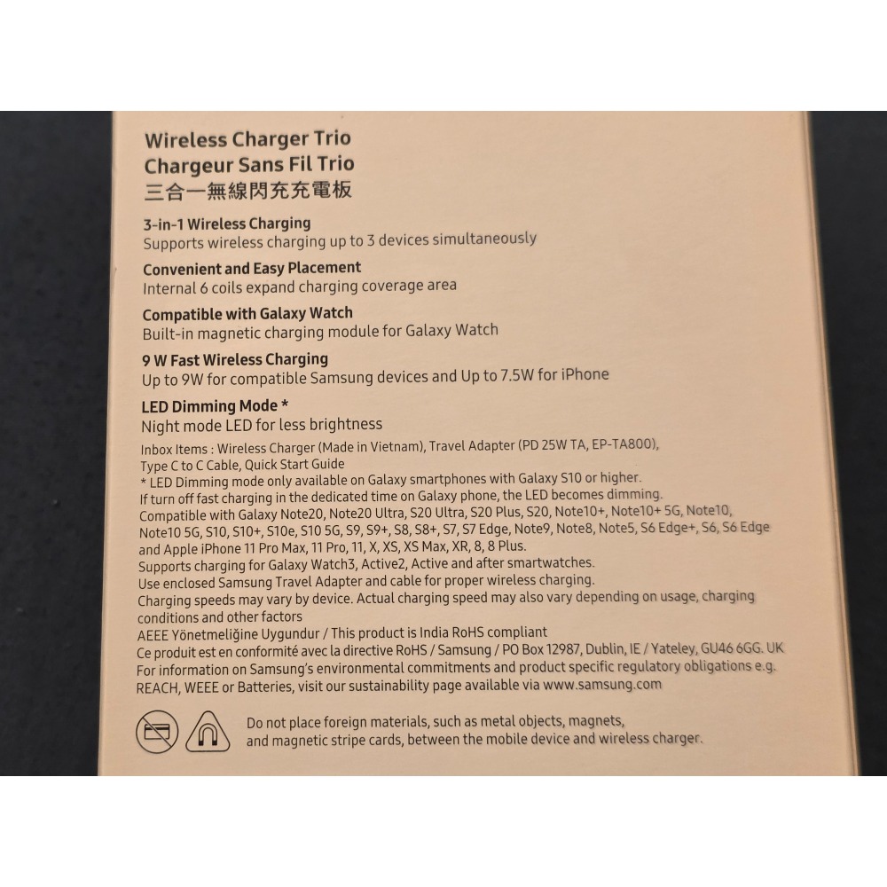 三星samsung原廠三合一無線閃充充電板 9W 二手 白色 EP-P6300 可同時充手機 手錶 耳機-細節圖4