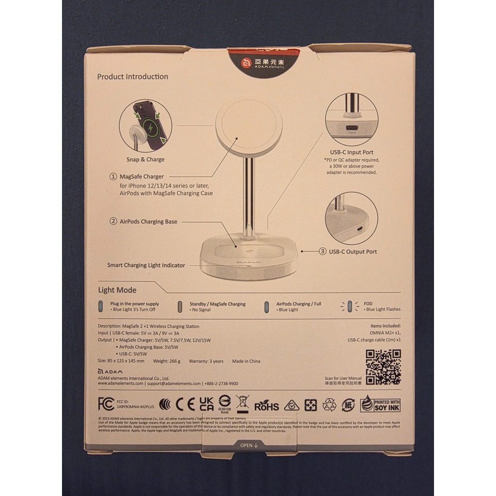 ADAM 亞果元素 OMNIA M2+ 蘋果原廠MagSafe認證 Qi2 15W 2+1磁吸無線充電座 二手-細節圖4
