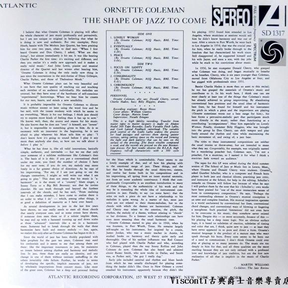 【Speakers Corner】Ornette Coleman:The Shape Of Jazz To Come黑膠-細節圖2