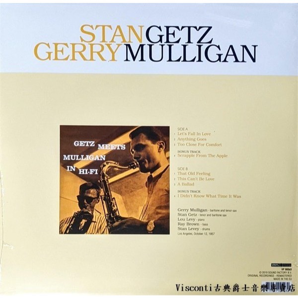 @【Vinyl Passion】Stan Getz & Gerry Mulligan史坦.蓋茲與傑利.莫里根:高傳真錄音-細節圖2