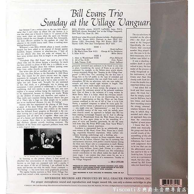 @【Concord】Bill Evans:Sunday At The Village Vanguard(黑膠唱片)-細節圖2
