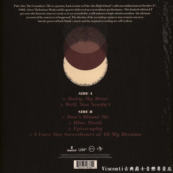 【Impulse!】Thelonious Monk:Palo Alto-The Custodian＇s Mix-黑膠-細節圖2