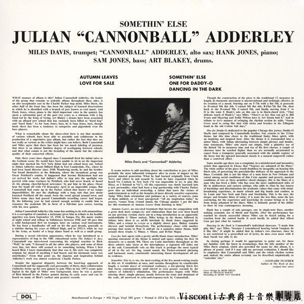 【Dol預購】Cannonball Adderley:Somethin＇ Else(藍色彩膠)-細節圖2