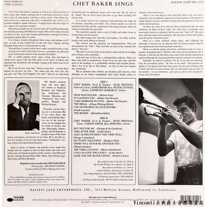 @【Blue Note】Chet Baker:Chet Baker Sings (Tone Poet黑膠)-細節圖2