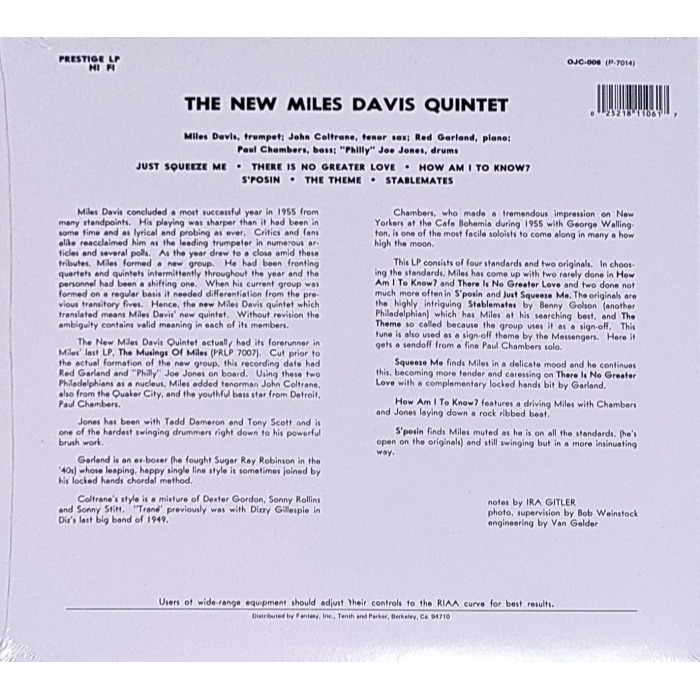 【OJC】The New Miles Davis Quintet邁爾斯.戴維斯:嶄新啟航(黑膠唱片)-細節圖2