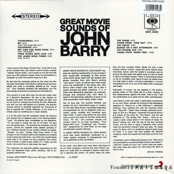 【Speakers Corner】 John Barry約翰貝瑞:偉大的電影音樂(黑膠唱片)-細節圖2