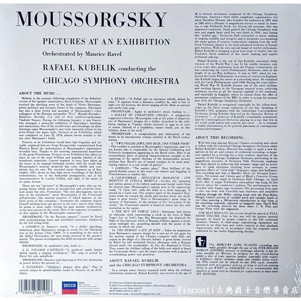 @【Mercury】穆索斯基:展覽會之畫(Rafael Kubelik庫貝力克,芝加哥交響樂團)(黑膠唱片)-細節圖2