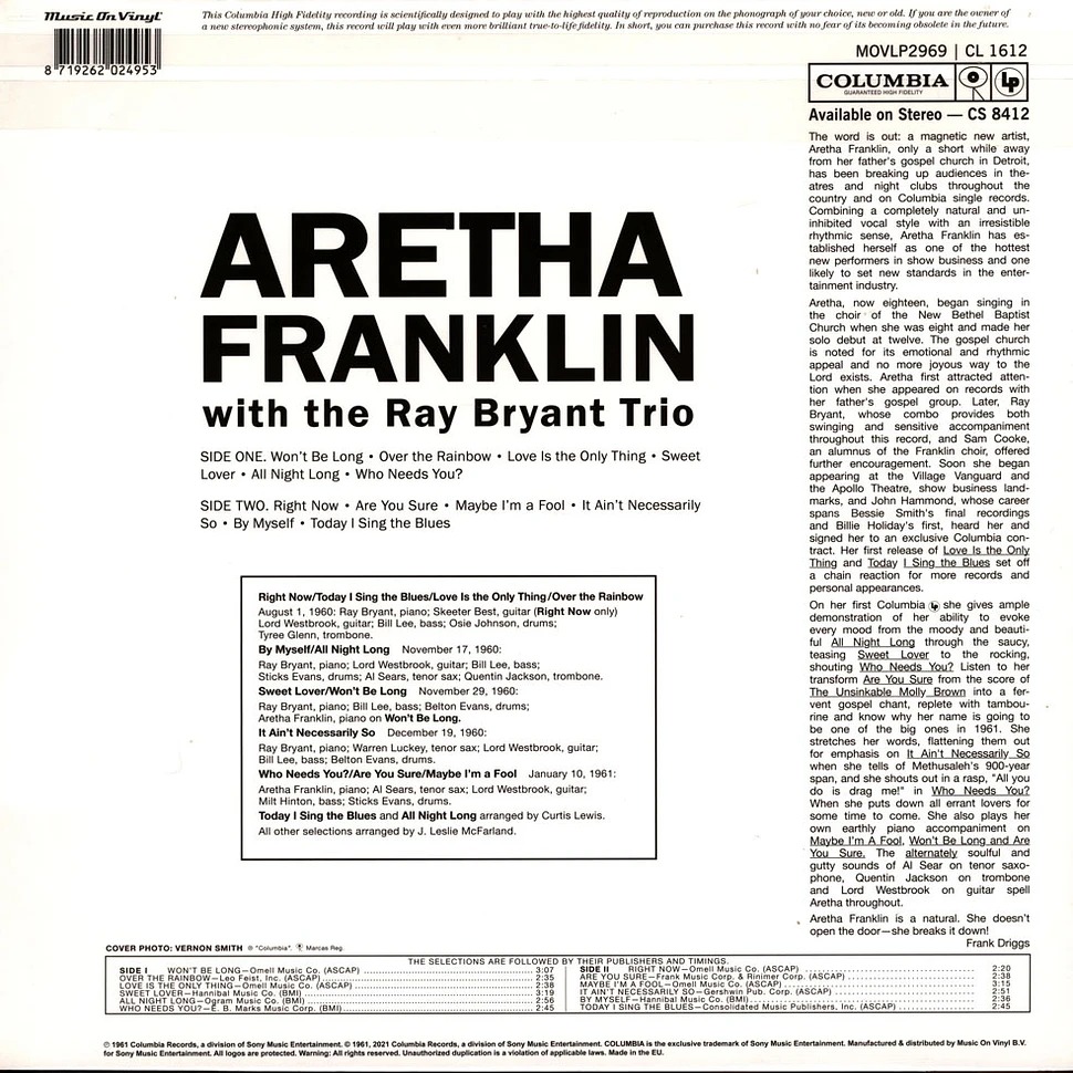 【Music On Vinyl預購】Aretha Franklin with Ray Bryant Combo 黑膠-細節圖2