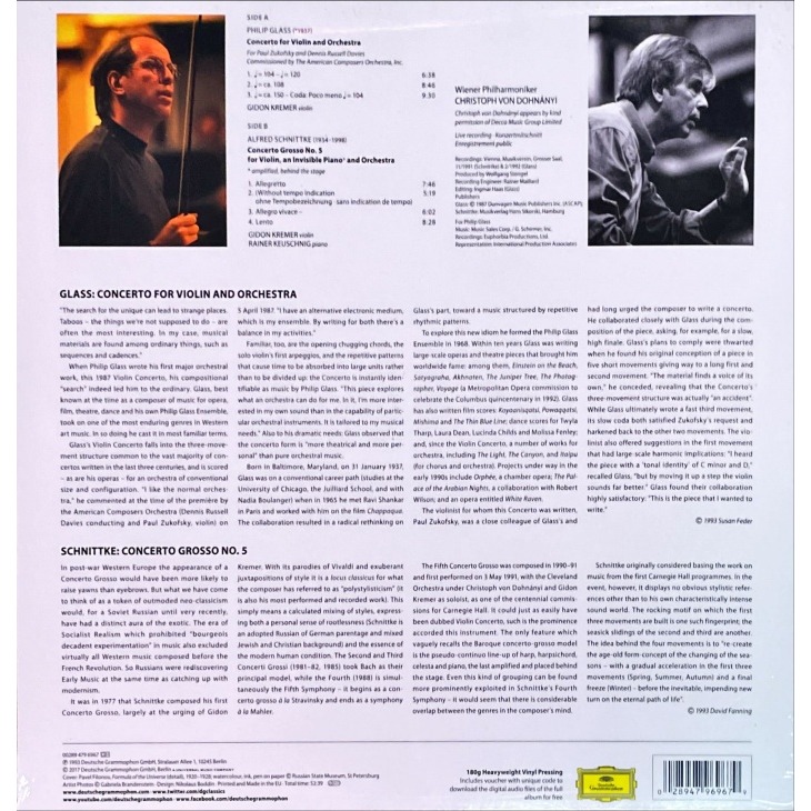 【DG】Philip Glass葛拉斯:小提琴協奏曲(Gidon Kremer克萊曼)(黑膠唱片）-細節圖2