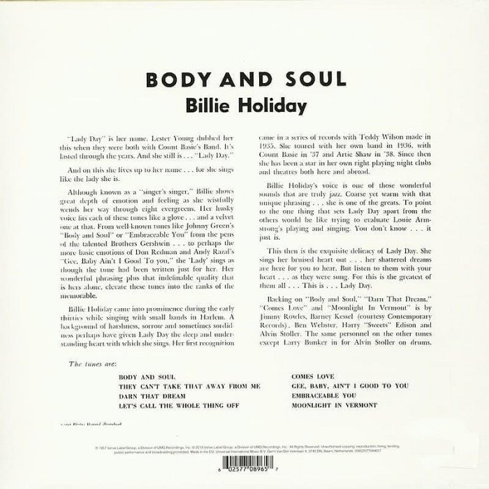 @【Verve】Billie Holiday: Body And Soul (黑膠唱片)-細節圖2