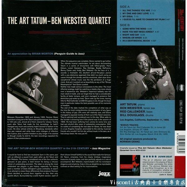 【20th Century Masterworks預購】Art Tatum & Ben Webster Quartet-細節圖2