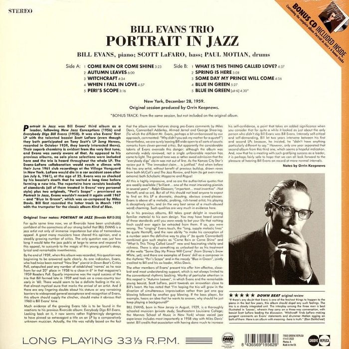【Groove Replica預購】Bill Evans:Portrait In Jazz(黑膠唱片+CD)-細節圖2