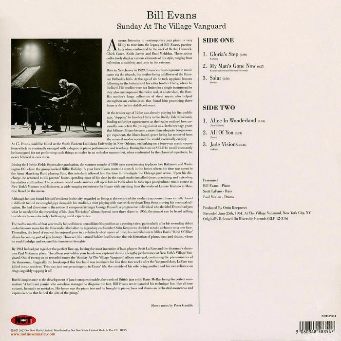 【Not Now預購】Bill Evans:Sunday At The Village Vanguard(白色彩膠)-細節圖2