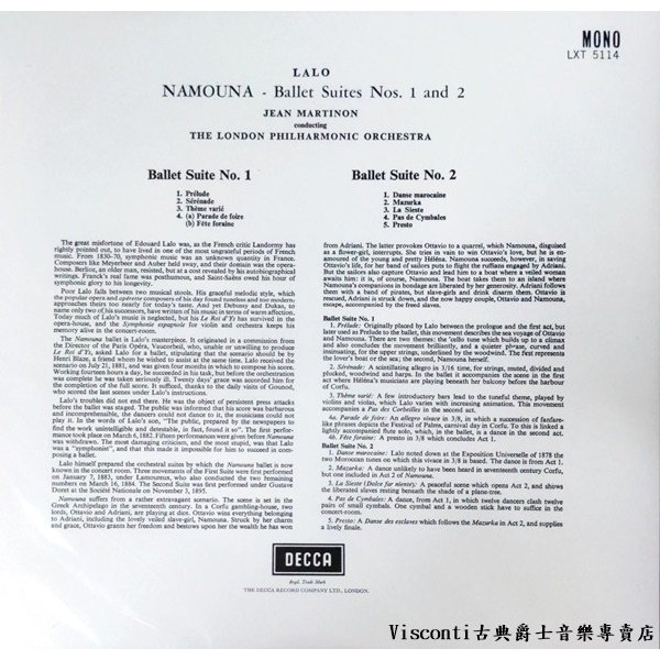 @【DECCA】拉羅:Namouna納莫娜-芭蕾組曲第一,二號(Jean Martinon,倫敦愛樂)(黑膠唱片)-細節圖2