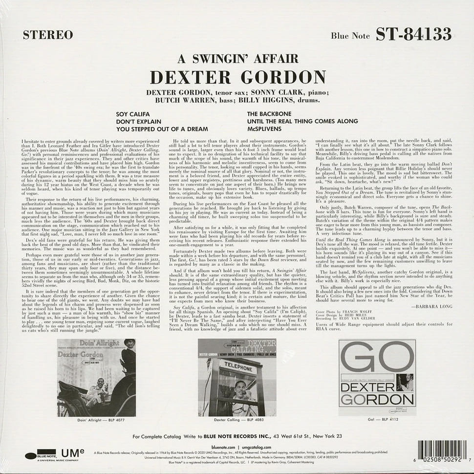 【Blue Note預購】Dexter Gordon: A Swingin＇ Affair (美版黑膠唱片)-細節圖2