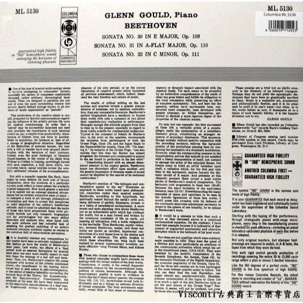 【Speakers Corner】貝多芬:第三十,三十一,三十二號鋼琴奏鳴曲(Glenn Gould顧爾德)MONO黑膠-細節圖2