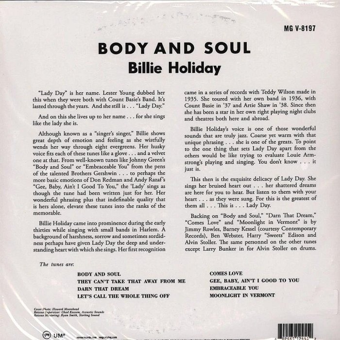 【Verve】Billie Holiday: Body And Soul (Acoustic Sounds黑膠)-細節圖2