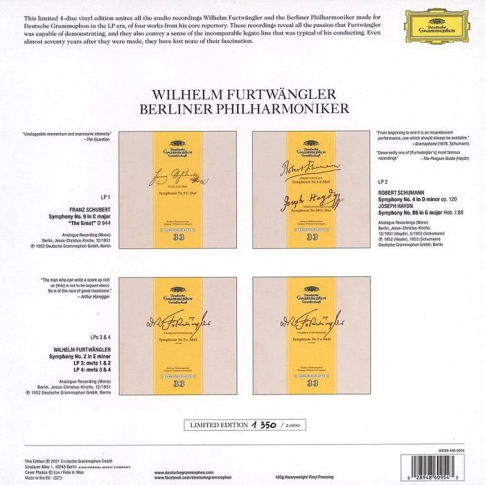 【DG】Wilhelm Furtwängler福特萬格勒:DG錄音室全輯(四張黑膠唱片)-細節圖3
