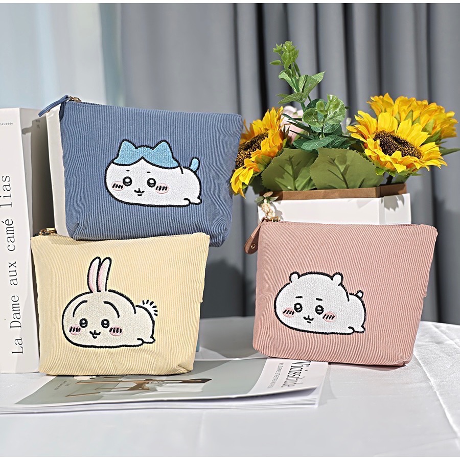 全新限量現貨 7-11 吉伊卡哇 粉萌登場 燈芯絨化妝包 兔兔 小八 斜背小包 收納包-細節圖2