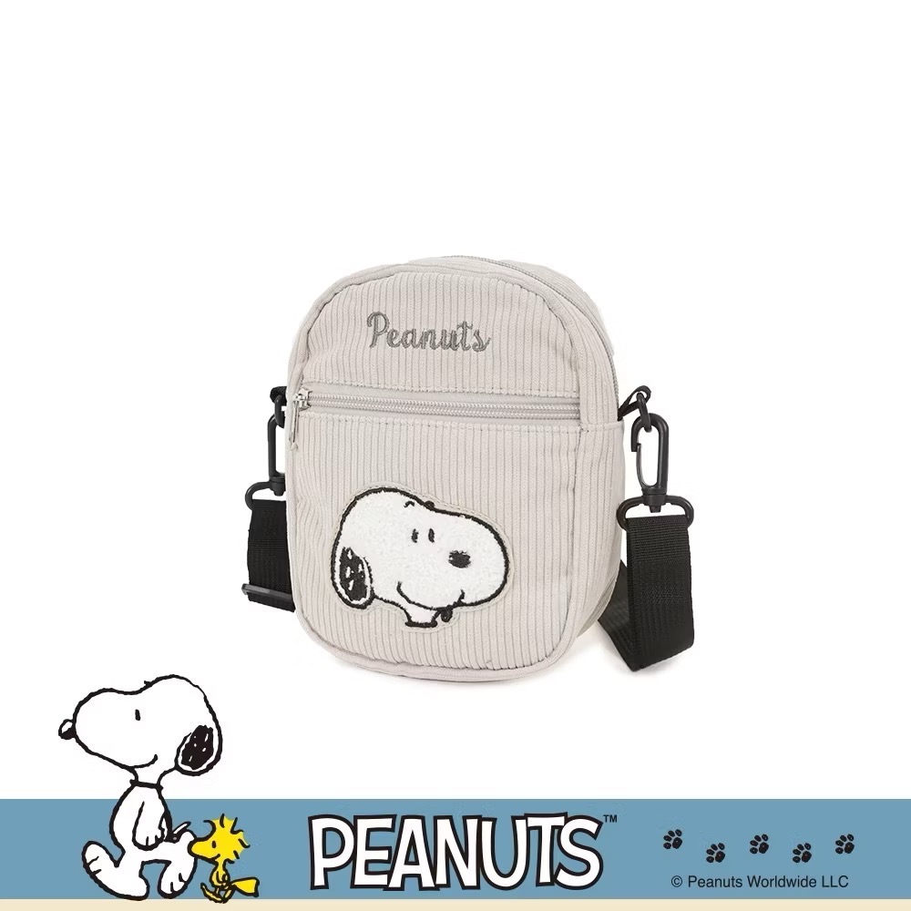 全新限量 正版授權 SNOOPY聯名款．復古溫暖燈芯絨隨行斜背袋 史努比 歐拉夫 糊塗塔客 查理布朗-細節圖8