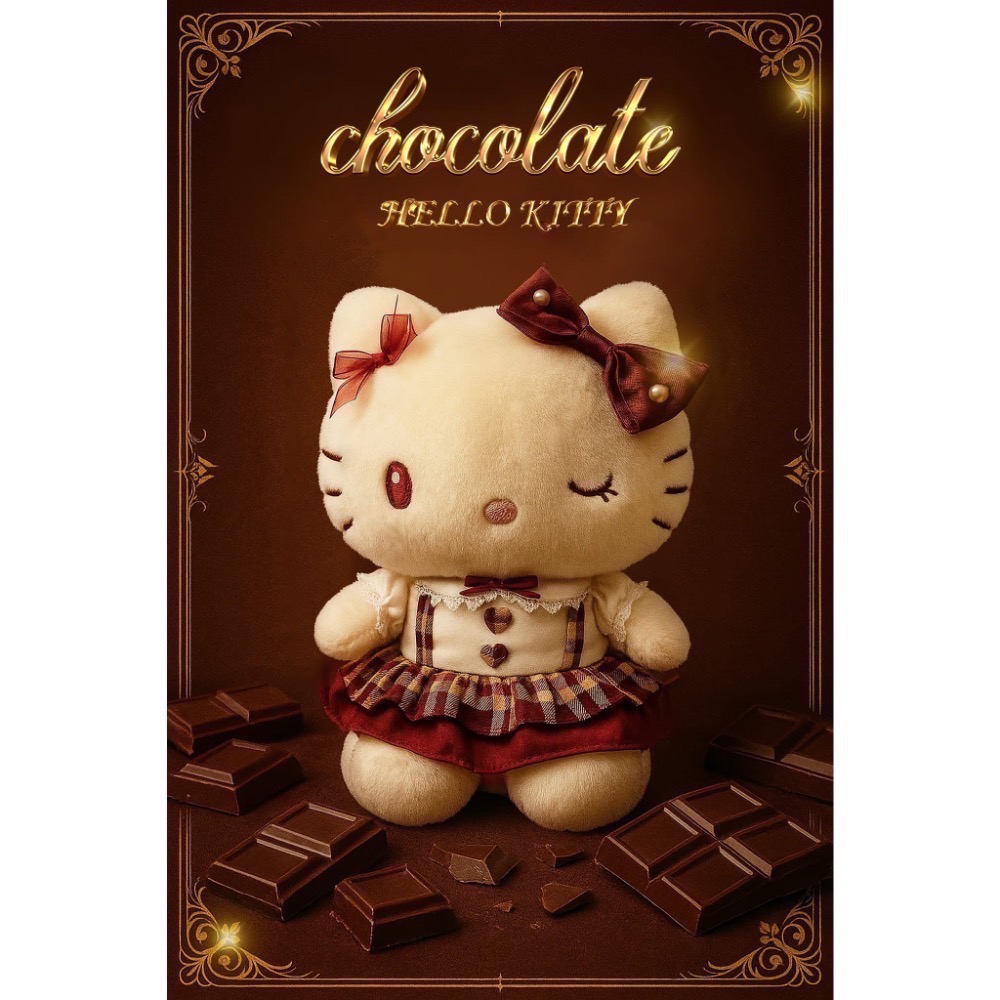 全新限量現貨 正版授權 三麗鷗 25公分 巧克力系列 絨毛娃娃 酷洛米 Hello Kitty 玩偶 禮盒 生日 聖誕-細節圖3