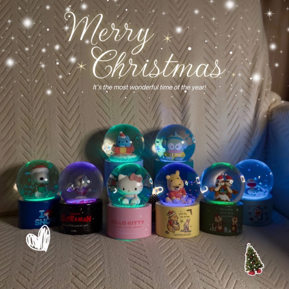全新限量 正版授權 7-11  七彩夜燈水晶球 kitty 酷洛米 醜魚 維尼 奇奇蒂蒂 咖波 史努比 哆啦a夢-細節圖7