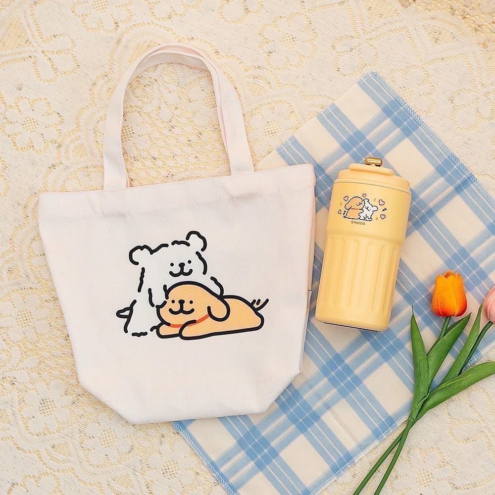 全台限量3000組 7-11 過年福袋 線條小狗隨機帆布袋 不鏽鋼隔熱餐碗 絨毛公仔  帆布手提包 不鏽鋼真空保溫杯-細節圖3