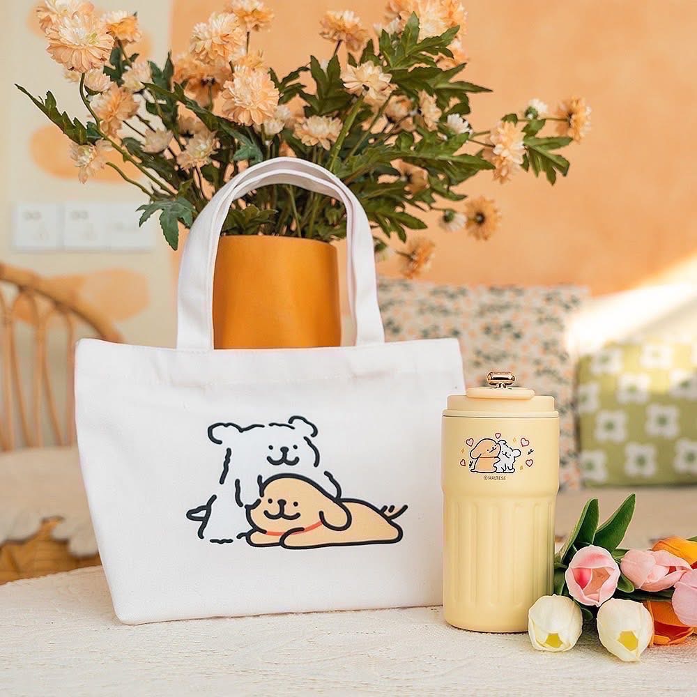 全台限量3000組 7-11 過年福袋 線條小狗隨機帆布袋 不鏽鋼隔熱餐碗 絨毛公仔  帆布手提包 不鏽鋼真空保溫杯-細節圖4