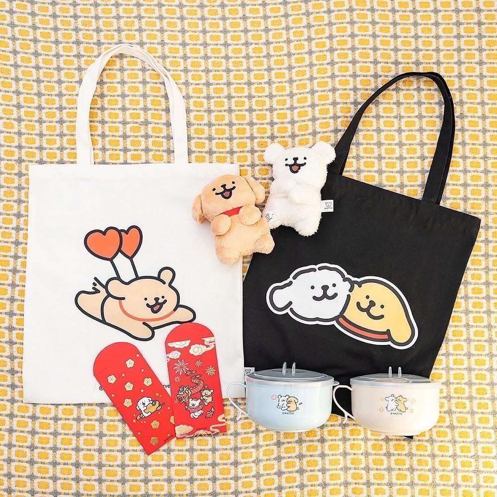 全台限量3000組 7-11 過年福袋 線條小狗隨機帆布袋 不鏽鋼隔熱餐碗 絨毛公仔  帆布手提包 不鏽鋼真空保溫杯-細節圖5