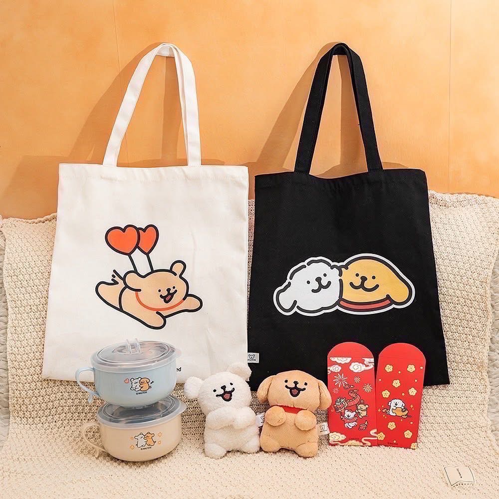 全台限量3000組 7-11 過年福袋 線條小狗隨機帆布袋 不鏽鋼隔熱餐碗 絨毛公仔  帆布手提包 不鏽鋼真空保溫杯-細節圖6