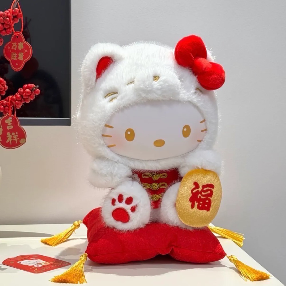 全新限量現貨 正版授權 三麗鷗 Sanrio Kitty 招財貓系列絨毛娃娃 30公分-細節圖4