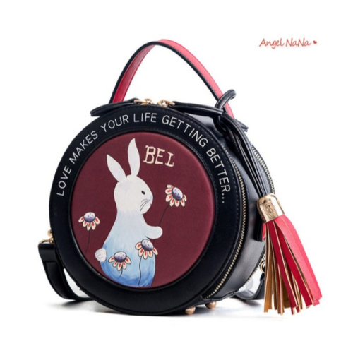 【AngelNaNa】手提包-高質感兔兔印花萌萌小圓包斜背包(SBA0372)