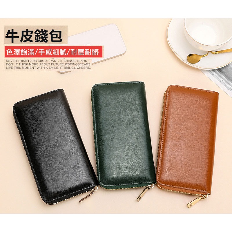 真皮長夾-復古油蠟皮男女中性拉鍊皮夾手拿包母錢包6吋手機包【SMA0404】-細節圖2