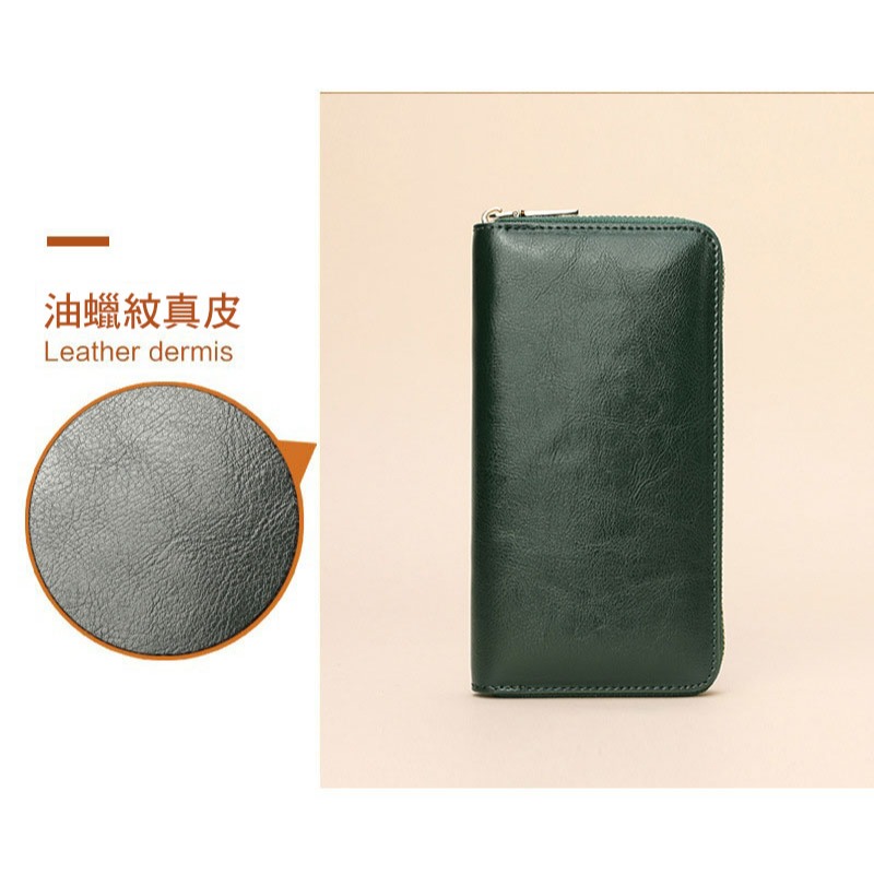 真皮長夾-復古油蠟皮男女中性拉鍊皮夾手拿包母錢包6吋手機包【SMA0404】-細節圖3