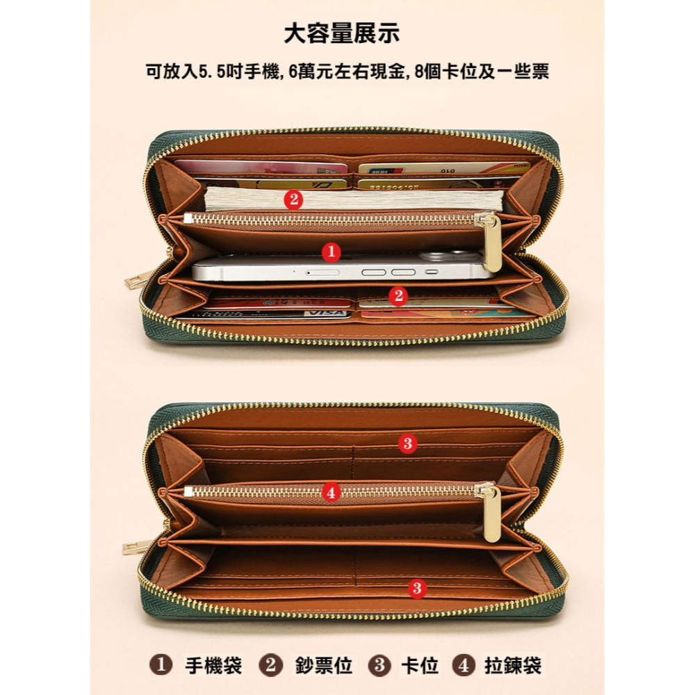 真皮長夾-復古油蠟皮男女中性拉鍊皮夾手拿包母錢包6吋手機包【SMA0404】-細節圖4