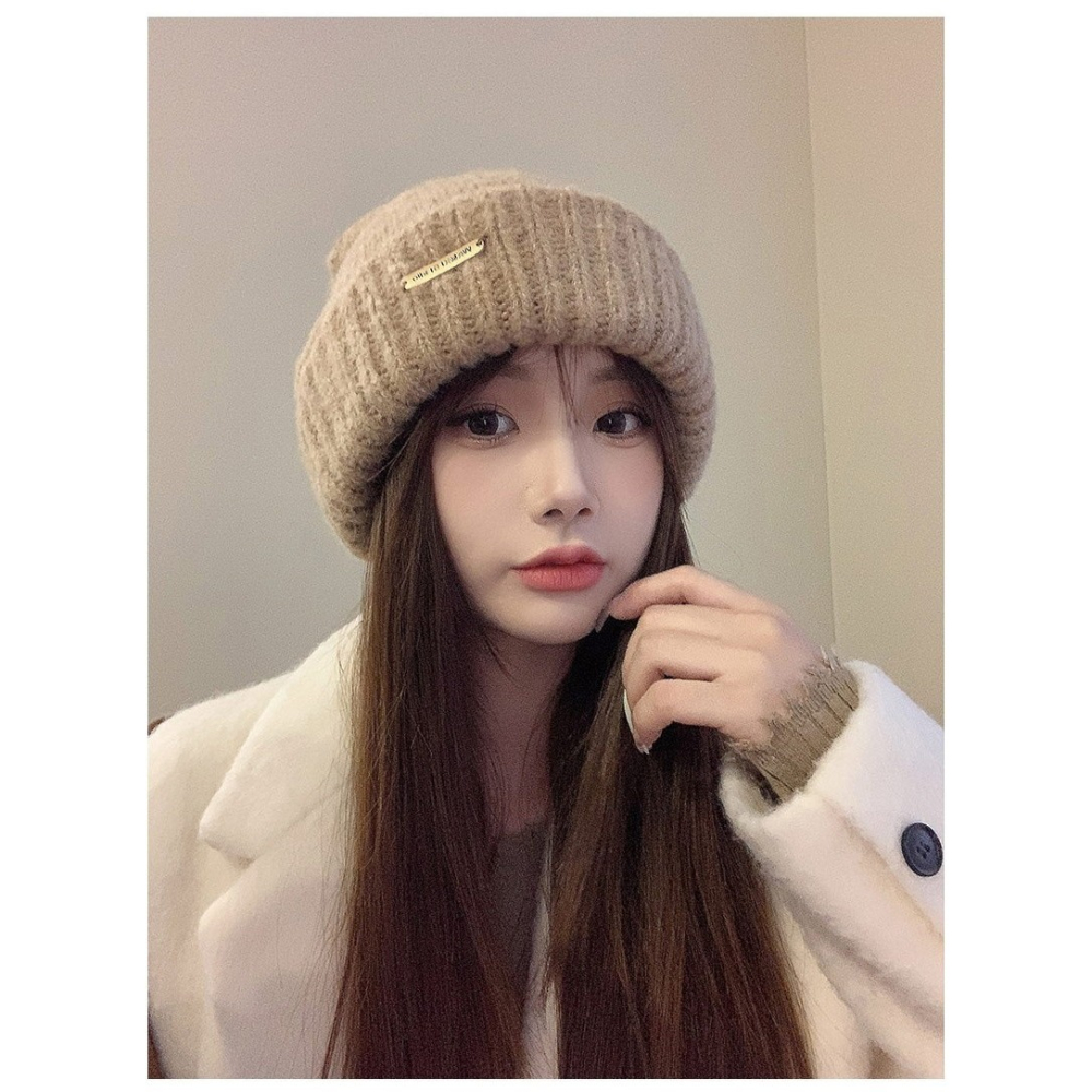 【AngelNaNa】毛帽-韓版保暖簡約金屬標大頭圍男女中性堆堆帽(SHA0021)-細節圖3