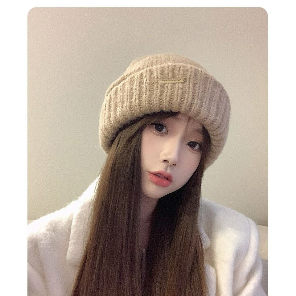 【AngelNaNa】毛帽-韓版保暖簡約金屬標大頭圍男女中性堆堆帽(SHA0021)-細節圖5