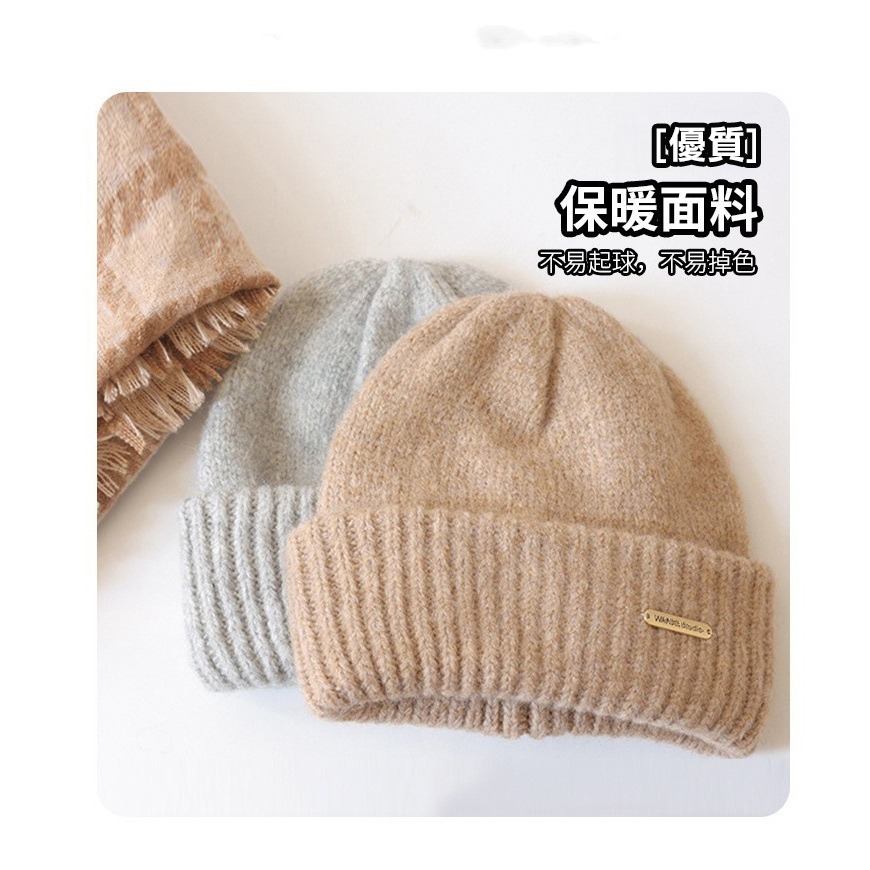 【AngelNaNa】毛帽-韓版保暖簡約金屬標大頭圍男女中性堆堆帽(SHA0021)-細節圖6