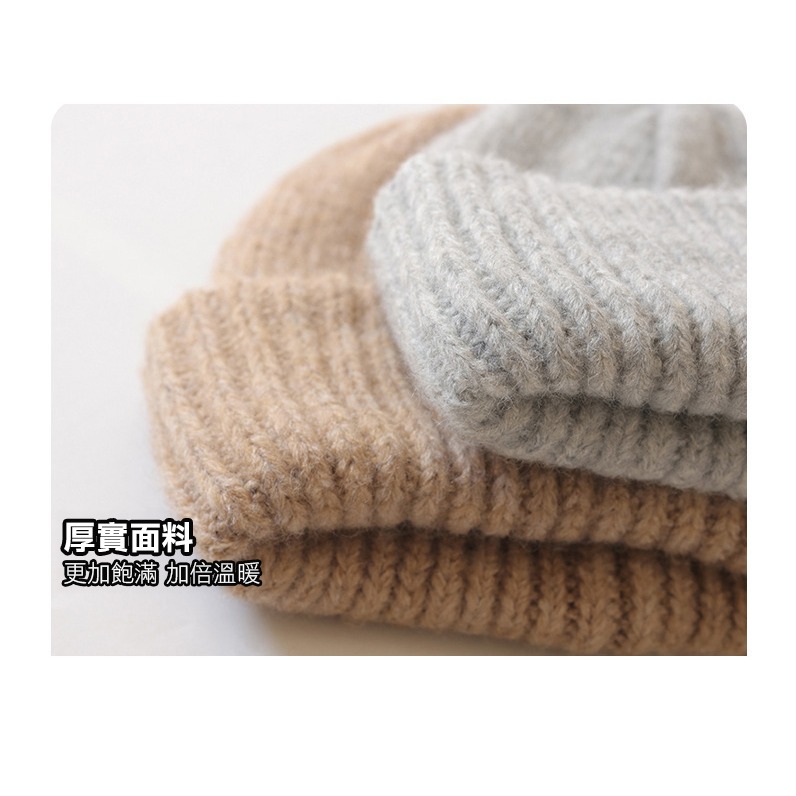 【AngelNaNa】毛帽-韓版保暖簡約金屬標大頭圍男女中性堆堆帽(SHA0021)-細節圖7