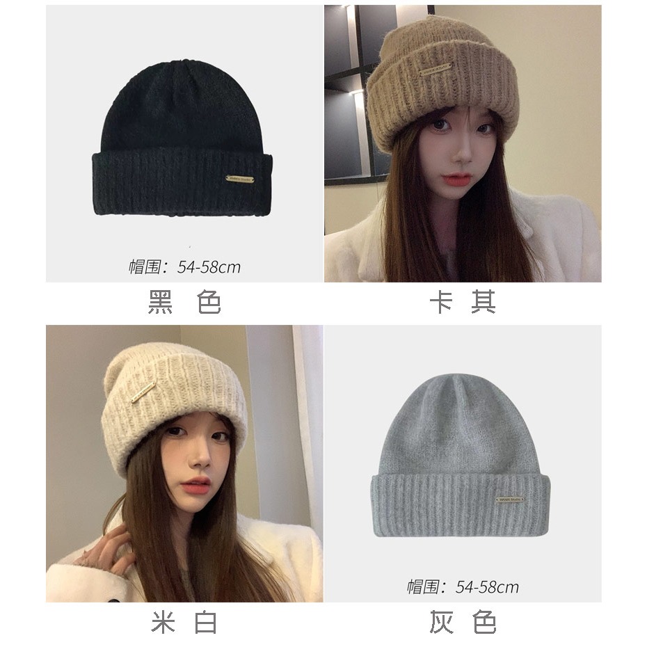 【AngelNaNa】毛帽-韓版保暖簡約金屬標大頭圍男女中性堆堆帽(SHA0021)-細節圖8