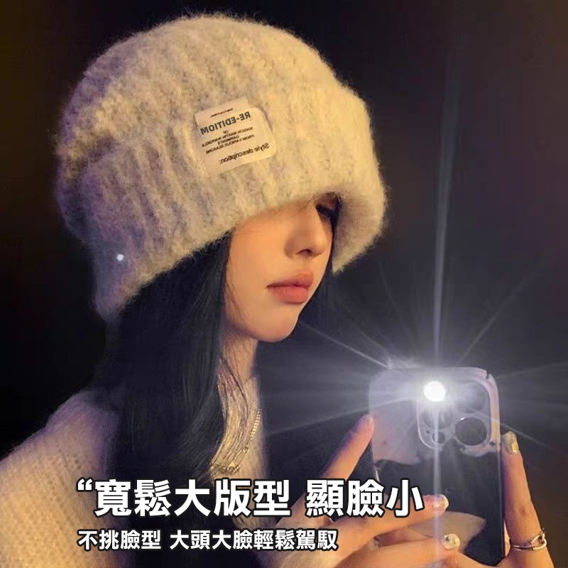 【AngelNaNa】毛帽-韓版寬鬆大頭圍顯臉小布標針織女毛帽(SHA0022)-細節圖3