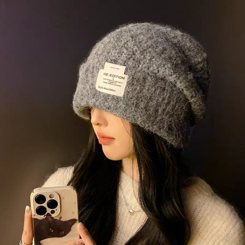 【AngelNaNa】毛帽-韓版寬鬆大頭圍顯臉小布標針織女毛帽(SHA0022)-細節圖4