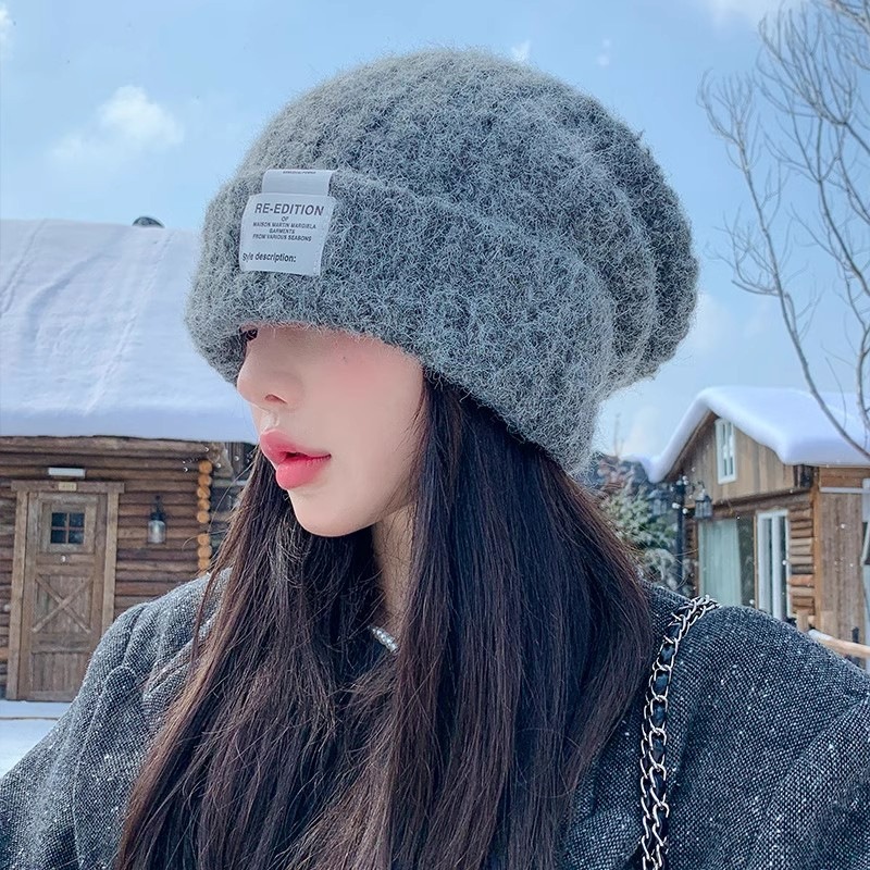 【AngelNaNa】毛帽-韓版寬鬆大頭圍顯臉小布標針織女毛帽(SHA0022)-細節圖5