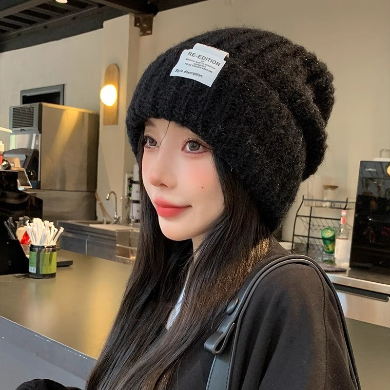 【AngelNaNa】毛帽-韓版寬鬆大頭圍顯臉小布標針織女毛帽(SHA0022)-細節圖6