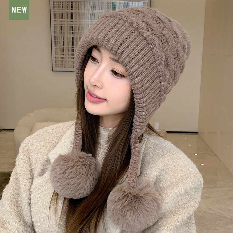 【AngelNaNa】加絨毛線帽-可愛三毛球大頭圍護耳加絨保暖麻花針織女毛帽(SHA0023)-規格圖8