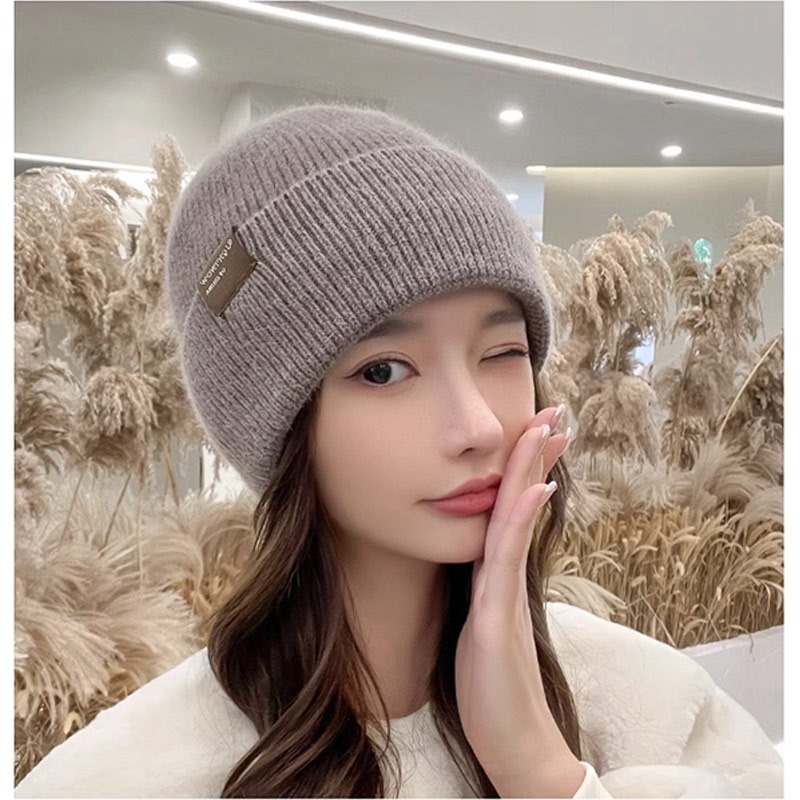 【AngelNaNa】加絨毛線帽-簡約布標加絨保暖針織女毛帽(SHA0024)-細節圖2